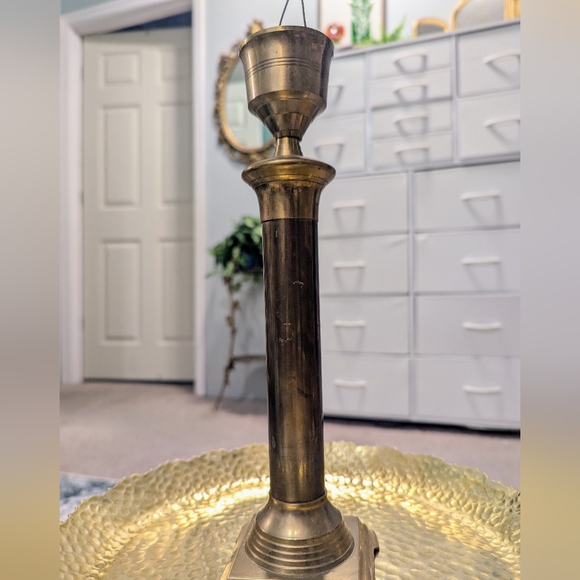 Vintage, Rare Brass Pillar Tall Candlestick Holder- 11in Tall. - Picture 4 of 4